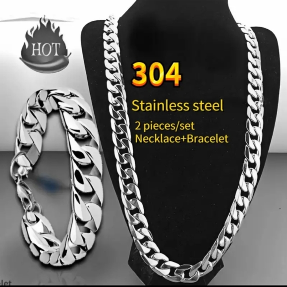 2 Pcs/Set Necklace Bracelet For Men/Women,Classic Fashion Y2k Stainless Steel.